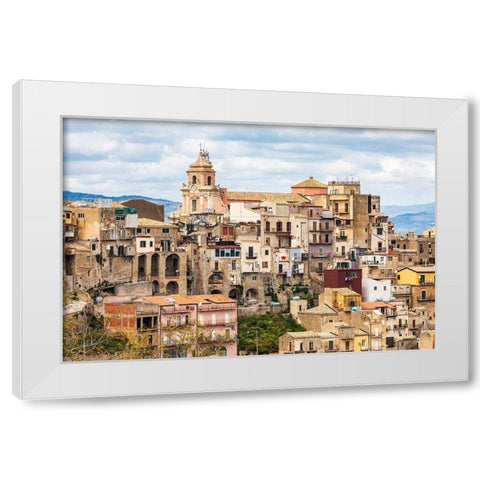 Enna Province-Centuripe The ancient hill town of Centuripe in eastern Sicily White Modern Wood Framed Art Print by Wilson, Emily