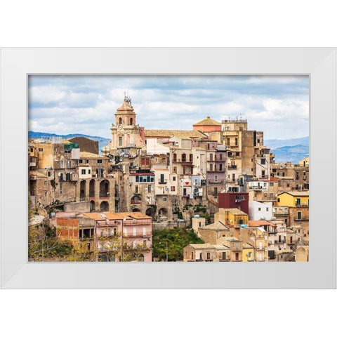 Enna Province-Centuripe The ancient hill town of Centuripe in eastern Sicily White Modern Wood Framed Art Print by Wilson, Emily