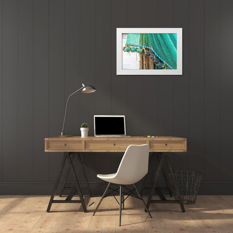 Agrigento Province-Sciacca A fishing net in the harbor of Sciacca-on the Mediterranean Sea White Modern Wood Framed Art Print by Wilson, Emily