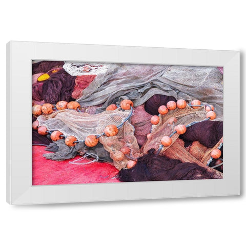 Agrigento Province-Sciacca A fishing net in the harbor of Sciacca-on the Mediterranean Sea White Modern Wood Framed Art Print by Wilson, Emily