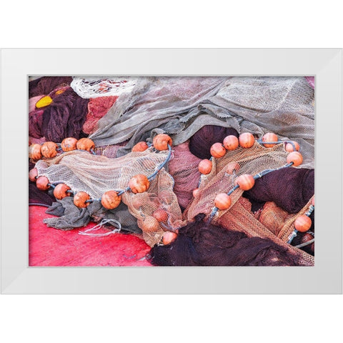 Agrigento Province-Sciacca A fishing net in the harbor of Sciacca-on the Mediterranean Sea White Modern Wood Framed Art Print by Wilson, Emily