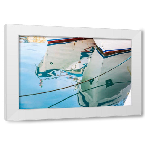 Agrigento Province-Sciacca Reflection of fishing boats in the harbor of Sciacca White Modern Wood Framed Art Print by Wilson, Emily