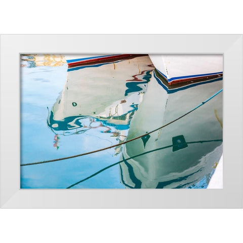 Agrigento Province-Sciacca Reflection of fishing boats in the harbor of Sciacca White Modern Wood Framed Art Print by Wilson, Emily