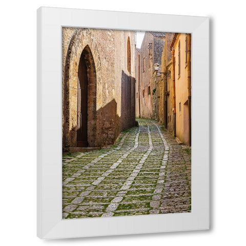 Trapani Province-Erice A narrow cobblestone street in the ancient hill town of Erice White Modern Wood Framed Art Print by Wilson, Emily