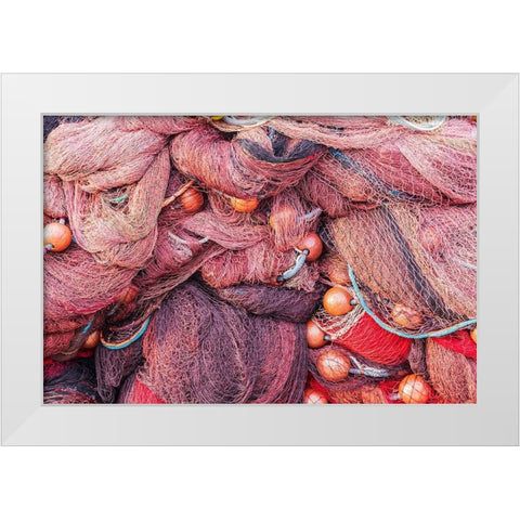 Trapani Province-Trapani Fishing nets and buoys on the docks of the harbor in Trapani White Modern Wood Framed Art Print by Wilson, Emily