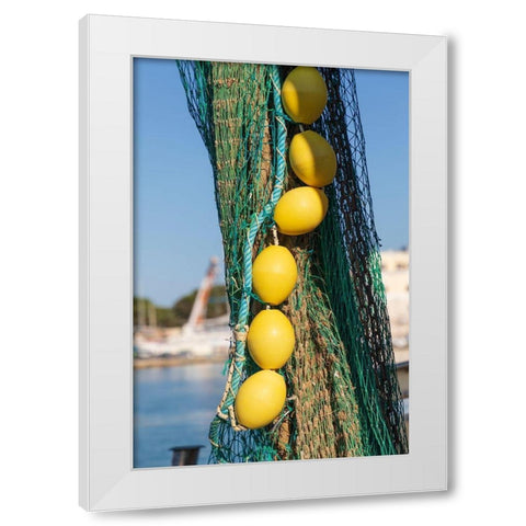 Italy-Apulia-Province of Barletta-Andria-Trani-Trani Close-up of fishing net and floats White Modern Wood Framed Art Print by Wilson, Emily
