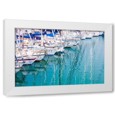 White sailboats in blue water White Modern Wood Framed Art Print by Wilson, Emily
