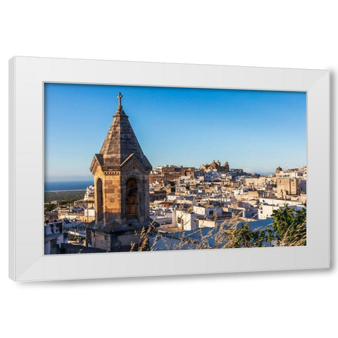 Italy-Apulia-Province of Brindisi-Ostuni View over the town with unidentified church bell tower White Modern Wood Framed Art Print by Wilson, Emily