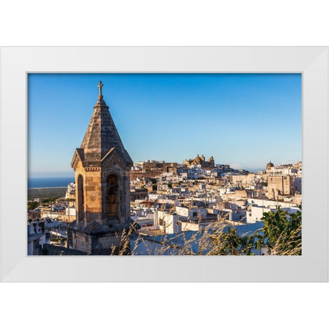Italy-Apulia-Province of Brindisi-Ostuni View over the town with unidentified church bell tower White Modern Wood Framed Art Print by Wilson, Emily