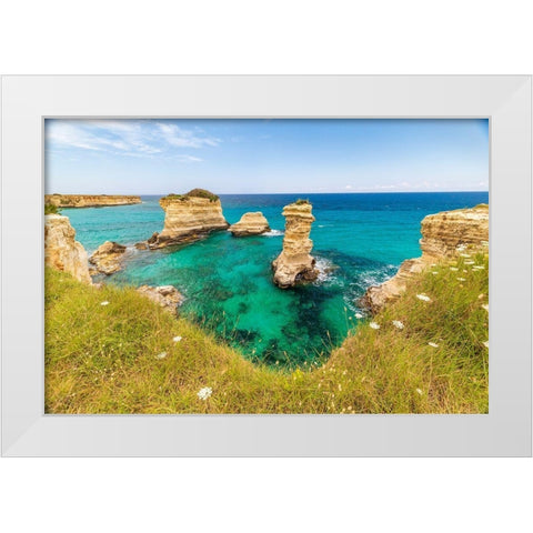 Italy-Apulia-Province of Lecce-Melendugno The Faraglioni of Torre SantAndrea White Modern Wood Framed Art Print by Wilson, Emily