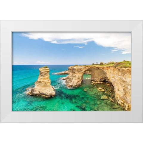 Italy-Apulia-Province of Lecce-Melendugno The Faraglioni of Torre SantAndrea White Modern Wood Framed Art Print by Wilson, Emily