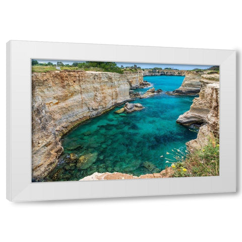 Italy-Apulia-Province of Lecce-Melendugno The Faraglioni of Torre SantAndrea White Modern Wood Framed Art Print by Wilson, Emily
