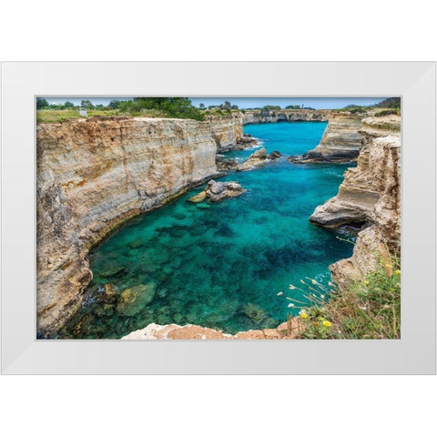 Italy-Apulia-Province of Lecce-Melendugno The Faraglioni of Torre SantAndrea White Modern Wood Framed Art Print by Wilson, Emily