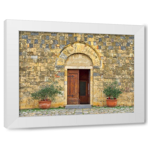 Italy-Chianti The Romanesque church of Santa Maria Assunta in the hillside town of Monteriggioni White Modern Wood Framed Art Print by Eggers, Julie