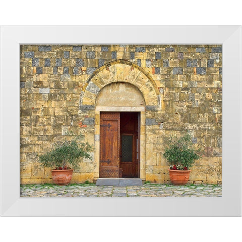 Italy-Chianti The Romanesque church of Santa Maria Assunta in the hillside town of Monteriggioni White Modern Wood Framed Art Print by Eggers, Julie