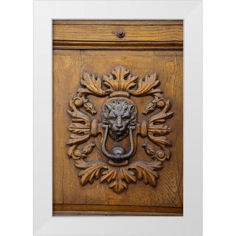 Italy-Tuscany Ornate door knocker in the historic hill town of Montalcino White Modern Wood Framed Art Print by Eggers, Julie