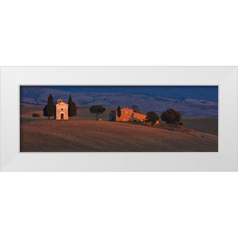 Italy-Tuscany-Pienza The Cappella della Madonna di Vitaleta at sunset White Modern Wood Framed Art Print by Eggers, Julie