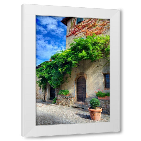 Italy-Tuscany Courtyard of an agriturismo near the hill town of Montalcino White Modern Wood Framed Art Print by Eggers, Julie