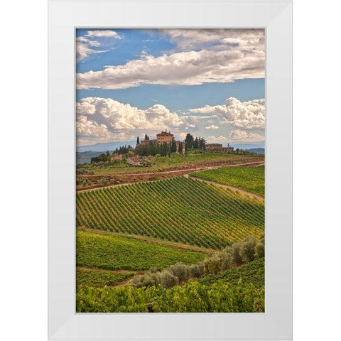 Italy-Tuscany A view of the vineyards and villa in Chianti region of Tuscany-Italy White Modern Wood Framed Art Print by Eggers, Julie