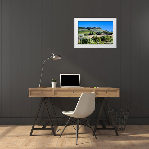 Italy-Tuscany Villa on hillside surrounded with olive trees and vineyard White Modern Wood Framed Art Print by Eggers, Julie