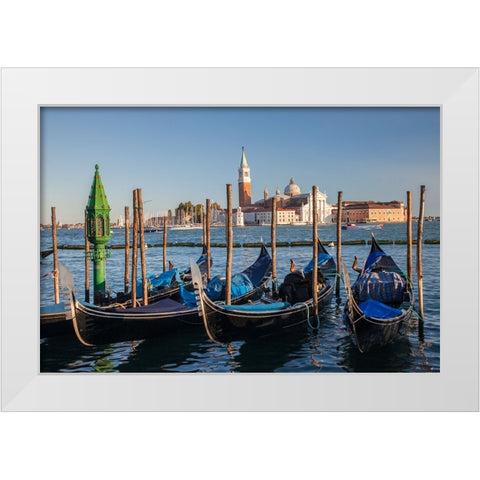 Italy-Venice View of gondolas in front of Piazza San Marco (St Marks Square) White Modern Wood Framed Art Print by Eggers, Julie