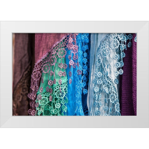 Italy-Venice Colorful Venetian scarfs White Modern Wood Framed Art Print by Eggers, Julie