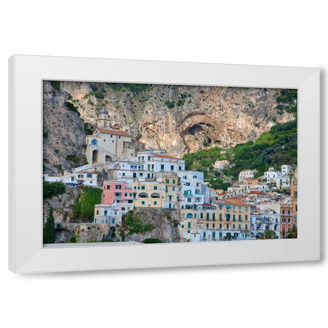Italy-Amalfi Colorful buildings in the coastal town of Amalfi White Modern Wood Framed Art Print by Eggers, Julie