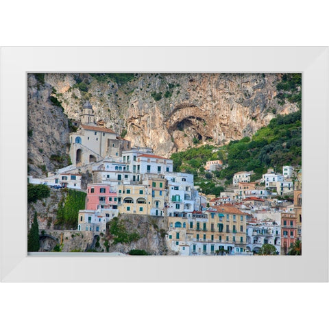 Italy-Amalfi Colorful buildings in the coastal town of Amalfi White Modern Wood Framed Art Print by Eggers, Julie