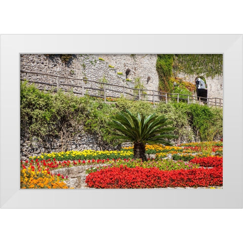 Italy-Campania-Ravello Flower garden of Villa Rufolo over looking the Amalfi Coast White Modern Wood Framed Art Print by Eggers, Julie