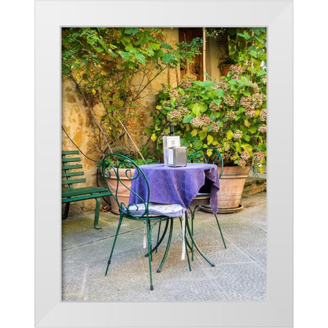 Italy-Tuscany-Pienza Restaurant outside dining along the streets White Modern Wood Framed Art Print by Eggers, Julie