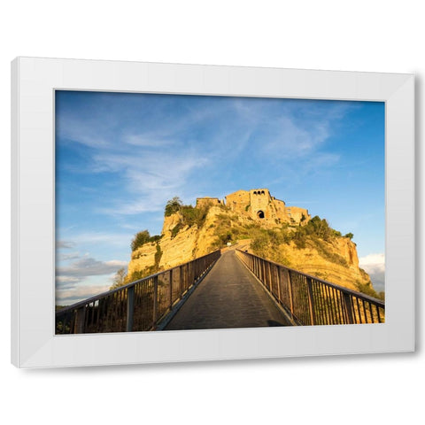 Italy-Tuscany-Civita di Bagnoregio Evening view of the bridge White Modern Wood Framed Art Print by Eggers, Julie