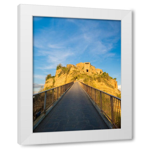 Italy-Tuscany-Civita di Bagnoregio Evening view of the bridge White Modern Wood Framed Art Print by Eggers, Julie