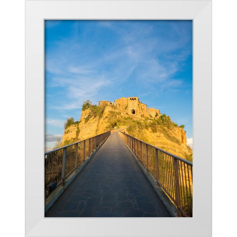 Italy-Tuscany-Civita di Bagnoregio Evening view of the bridge White Modern Wood Framed Art Print by Eggers, Julie