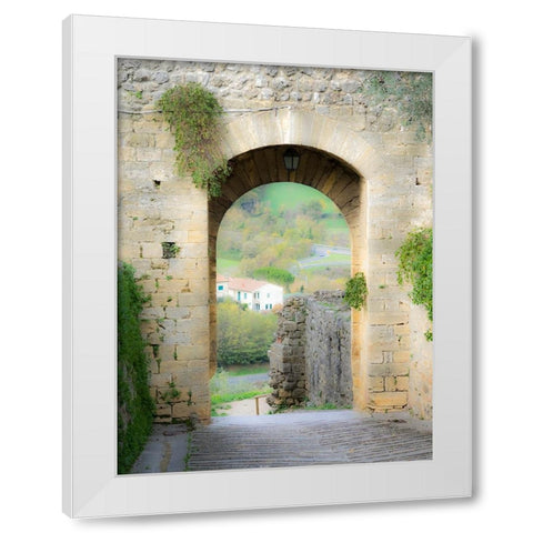 Italy-Chianti-Monteriggioni Looking out an arched entrance into the walled town White Modern Wood Framed Art Print by Eggers, Julie