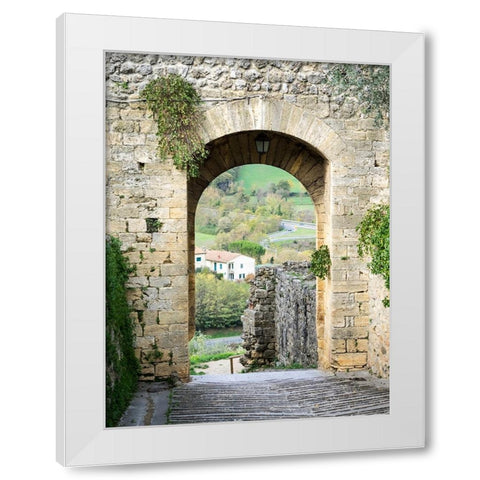 Italy-Chianti-Monteriggioni Looking out an arched entrance into the walled town White Modern Wood Framed Art Print by Eggers, Julie