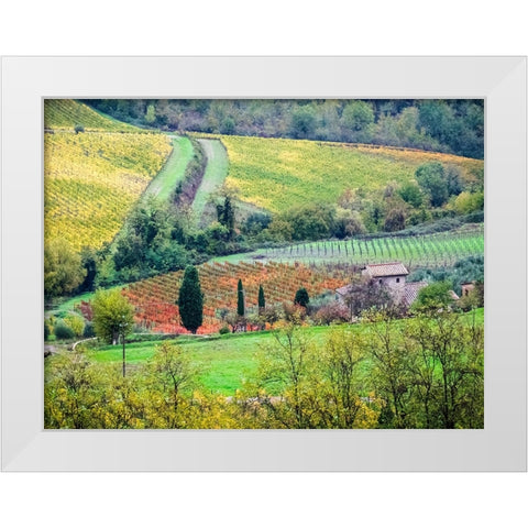 Italy-Tuscany View of the Tuscan countryside White Modern Wood Framed Art Print by Eggers, Julie