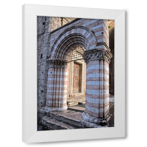 Italy- Umbria- Perugia. Striped archway near the Cathedral of San Lorenzo in Piazza IV Novembre. White Modern Wood Framed Art Print by Eggers, Julie