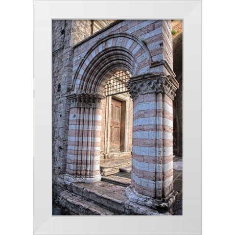 Italy- Umbria- Perugia. Striped archway near the Cathedral of San Lorenzo in Piazza IV Novembre. White Modern Wood Framed Art Print by Eggers, Julie