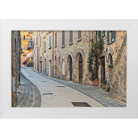 Italy- Umbria. Street leading up to the main square in the historic town of Montone. White Modern Wood Framed Art Print by Eggers, Julie