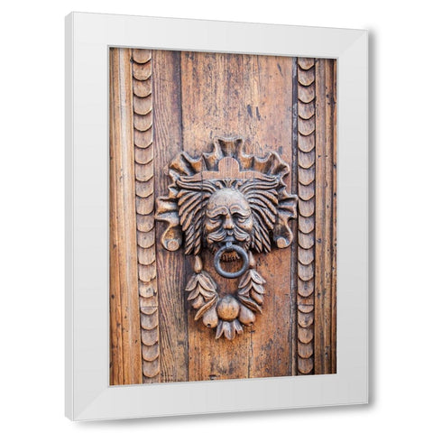 Italy- Umbria- Assisi. Ornate wood carved door knocker. White Modern Wood Framed Art Print by Eggers, Julie