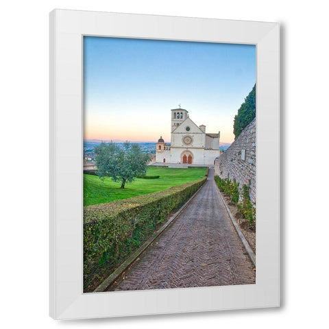 Italy- Umbria- Assisi. Walkway leading to the Basilica of San Francesco. White Modern Wood Framed Art Print by Eggers, Julie
