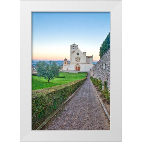 Italy- Umbria- Assisi. Walkway leading to the Basilica of San Francesco. White Modern Wood Framed Art Print by Eggers, Julie