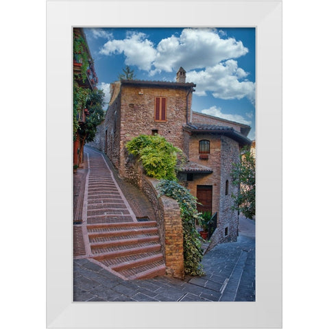Italy- Umbria. Homes along the streets of Assisi. White Modern Wood Framed Art Print by Eggers, Julie