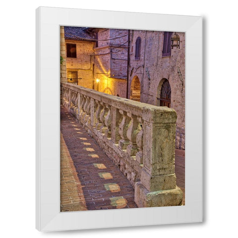 Italy- Umbria- Assisi. Short stone wall with columns near the Convento Chiesa Nuova. White Modern Wood Framed Art Print by Eggers, Julie