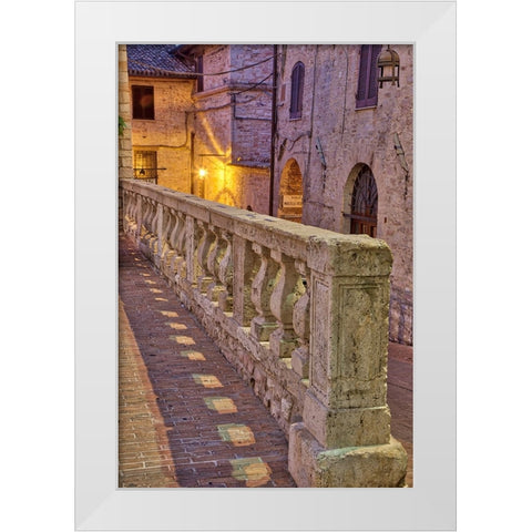 Italy- Umbria- Assisi. Short stone wall with columns near the Convento Chiesa Nuova. White Modern Wood Framed Art Print by Eggers, Julie
