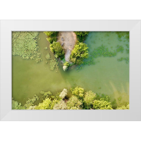 Italy-Mantua-Mantua Lake aerial view, White Modern Wood Framed Art Print by Molinari, Michele