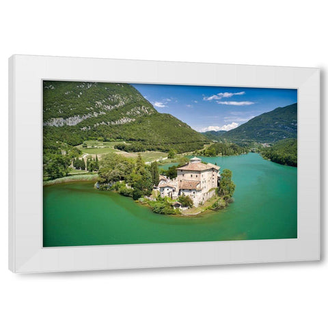 Italy-Trentino-castle and Toblino Lake White Modern Wood Framed Art Print by Molinari, Michele