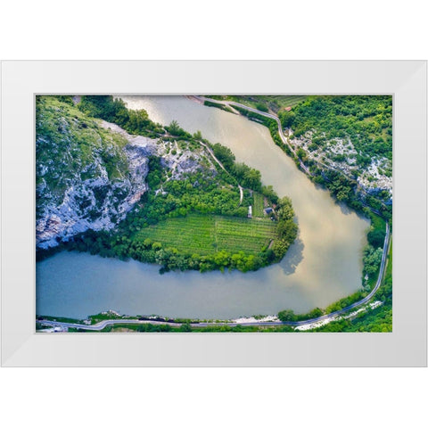 Italy-Adige river bend and vineyards White Modern Wood Framed Art Print by Molinari, Michele