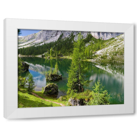 Lago de Federa at Croda da Lago in the Dolomites of the Veneto near Cortina dAmpezzo  White Modern Wood Framed Art Print by Zwick, Martin