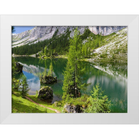 Lago de Federa at Croda da Lago in the Dolomites of the Veneto near Cortina dAmpezzo  White Modern Wood Framed Art Print by Zwick, Martin